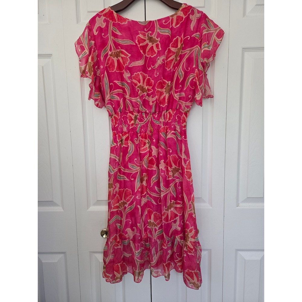 Le Ragazze Floral Silk Blend Flutter Sleeve Dress Womens M Pink Made in Italy - Picture 5 of 7